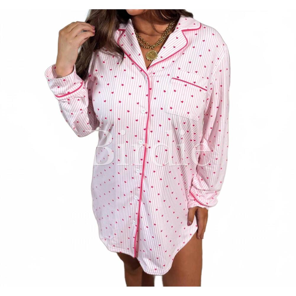 NEW BIRDIE heart sleep dress in pink pinstripe